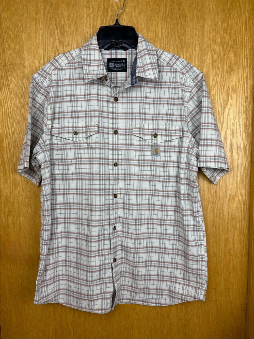 Carhartt Men’s Large Relaxed Fit Short Sleeve Rugged Flex Plaid Work Shirt